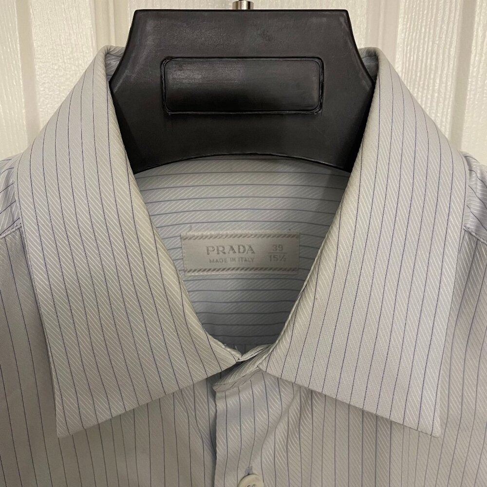 PRADA Milano Made in Italy Blue Stripe Designer Dress Shirt 15.5/39